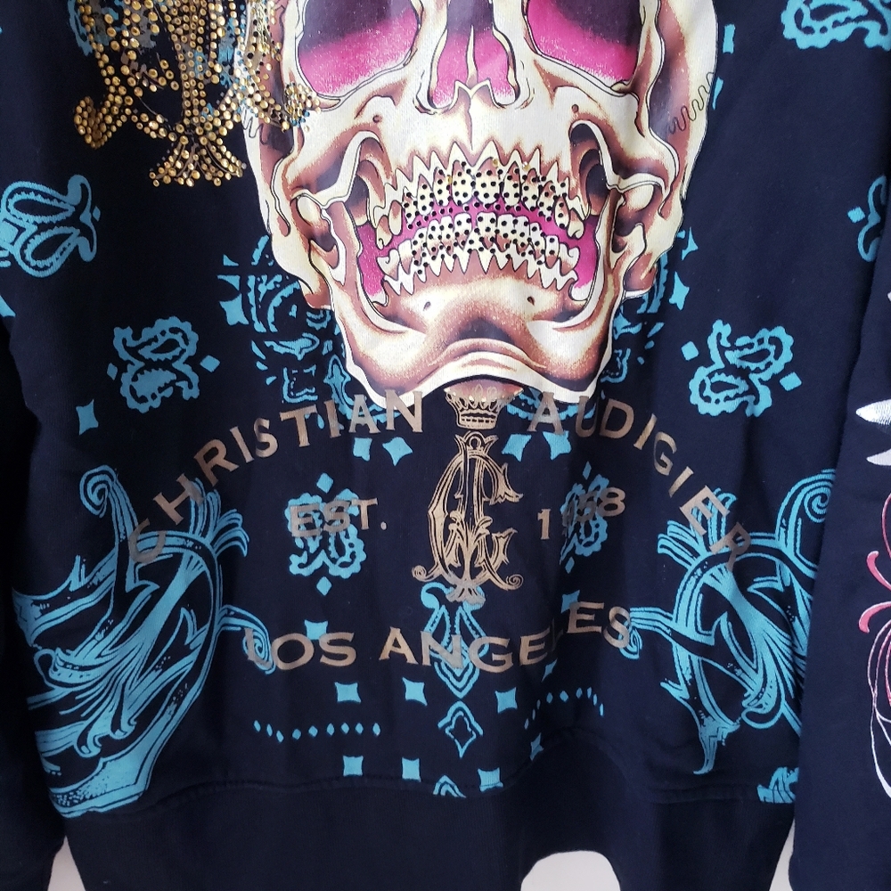 Vintage Christian Audigier Black Skull Zipper Hoodie - Picture 10 of 16